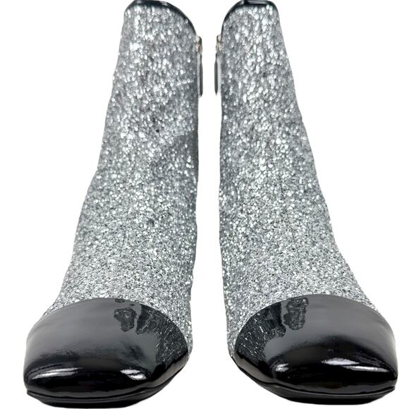 New Chanel Glitter Patent Leather Cap Toe Ankle Boots Silver Size 39.5 - Picture 4 of 10